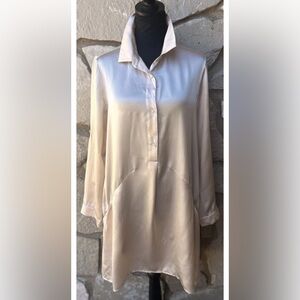 PAPINELLE 100" Silk Nightshirt Nightgown Small Light Peach Pink Pockets NWOT